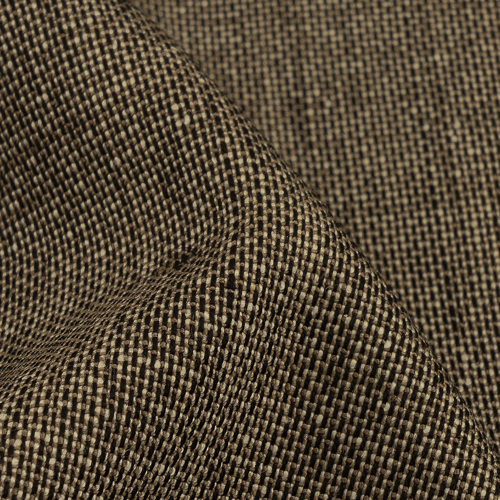 Italian Black and Beige Tweedy Stretch Wool and Silk Woven
