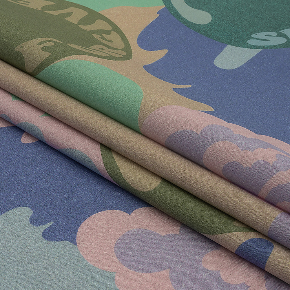 Stretch Cotton Poplin Print - Purple and Green Clouds and Bubbles - Mood Exclusive Buttoned Up