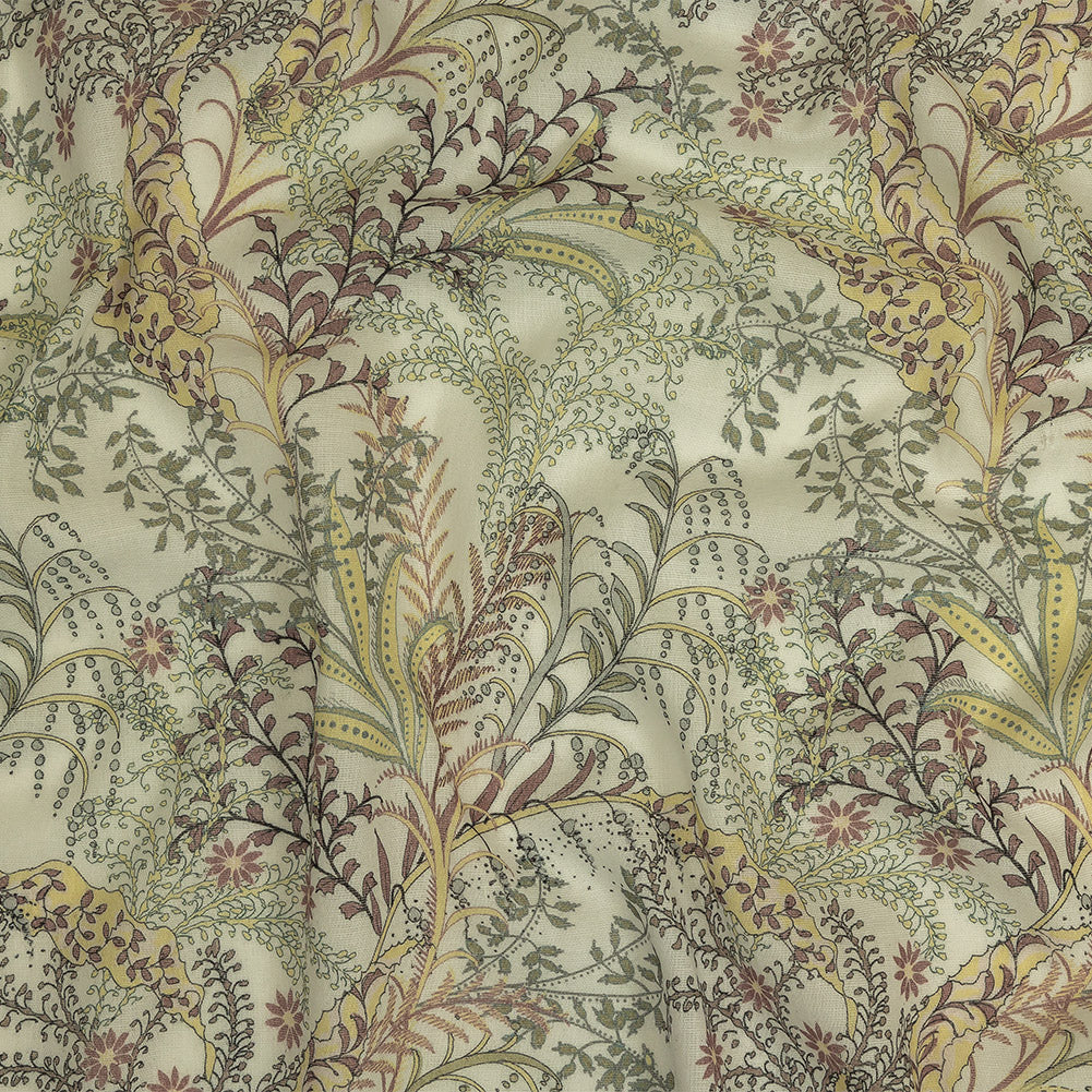 Cotton Gauze - Tea Green Plants and Florals - Mood Exclusive Storybook Illustrations Print