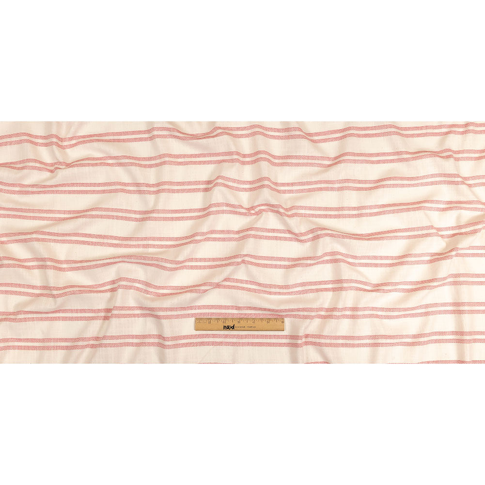 Pink and White Textural Stripes Slubbed Cotton Woven