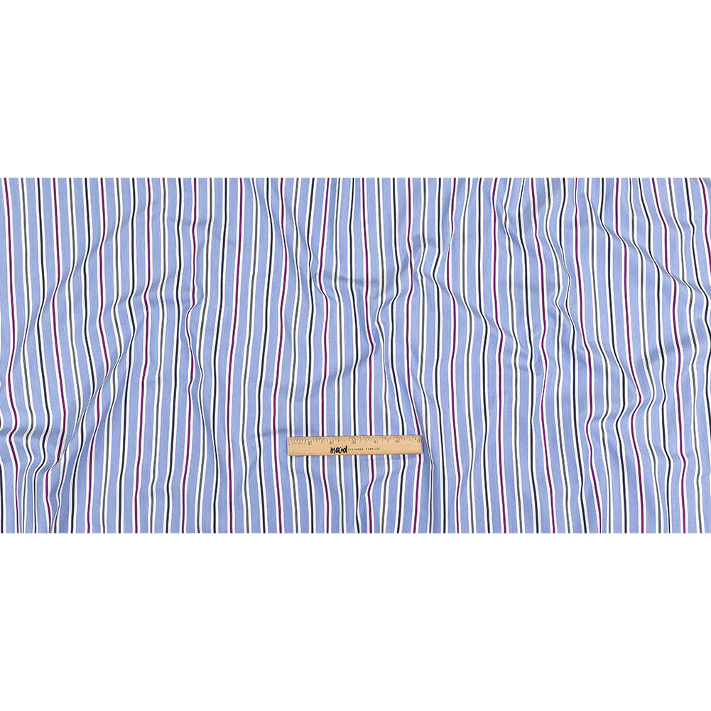 Grapemist, Purple and Stormy Weather Halo Stripes Cotton Shirting
