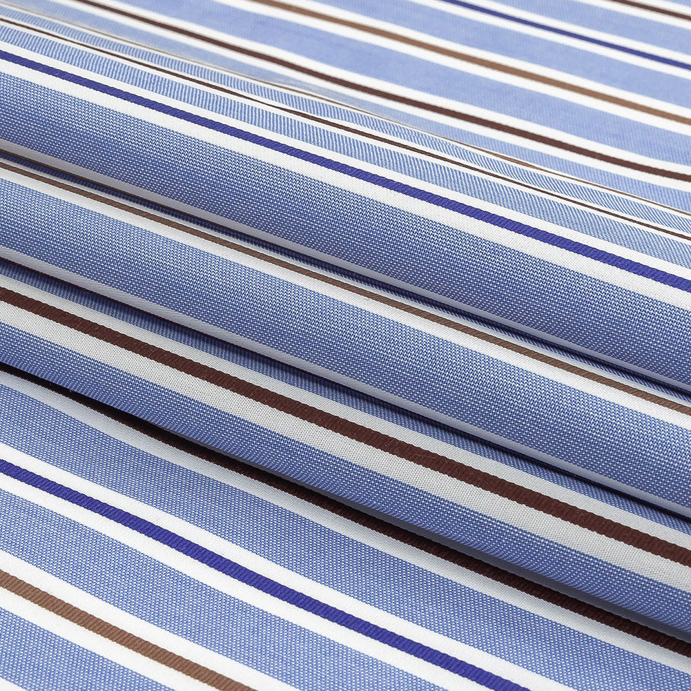 Grapemist, Raw Umber and White Halo Stripes Cotton Shirting