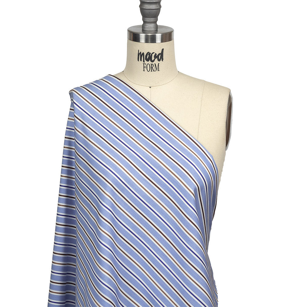 Grapemist, Raw Umber and White Halo Stripes Cotton Shirting