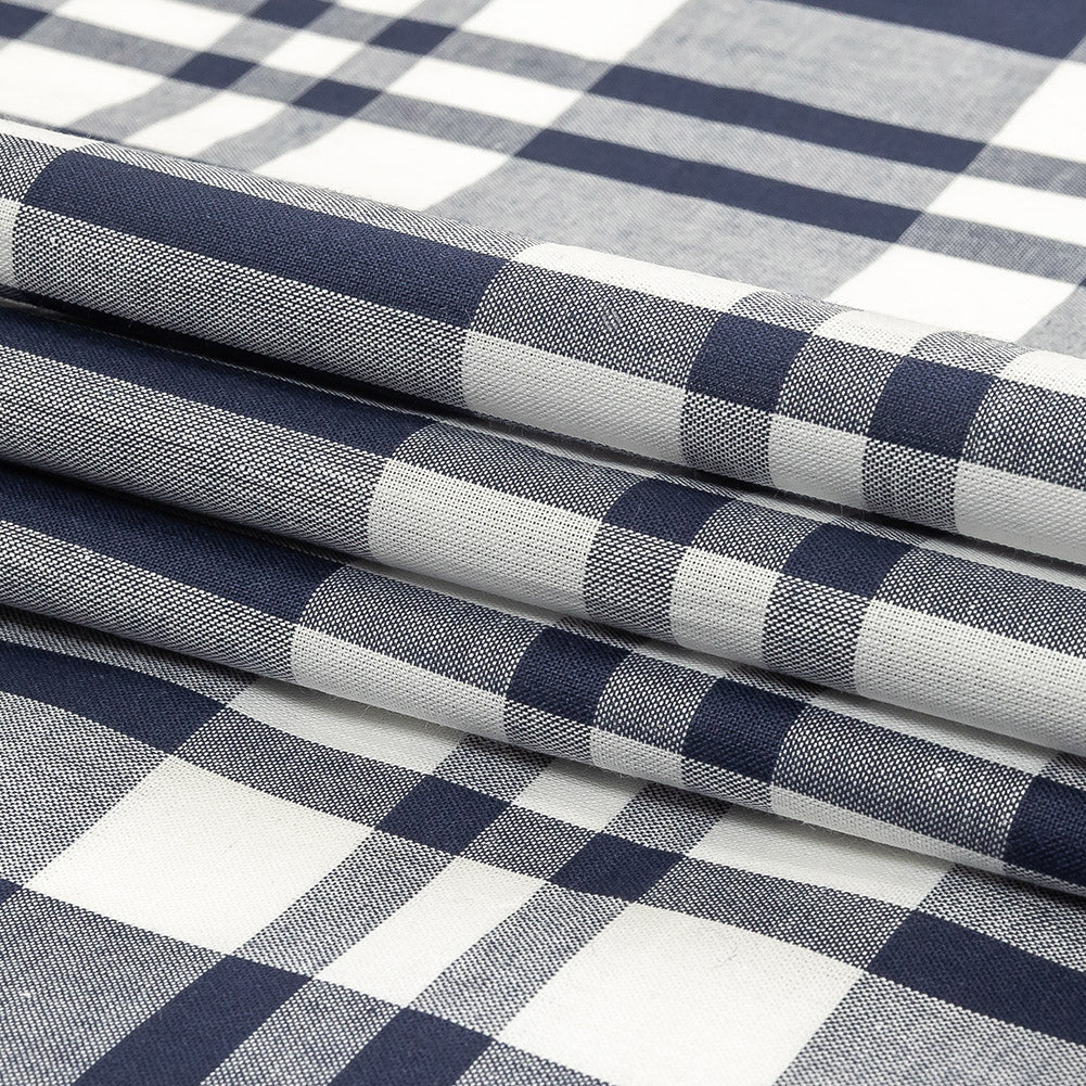 Navy and White Plaid Cotton Shirting