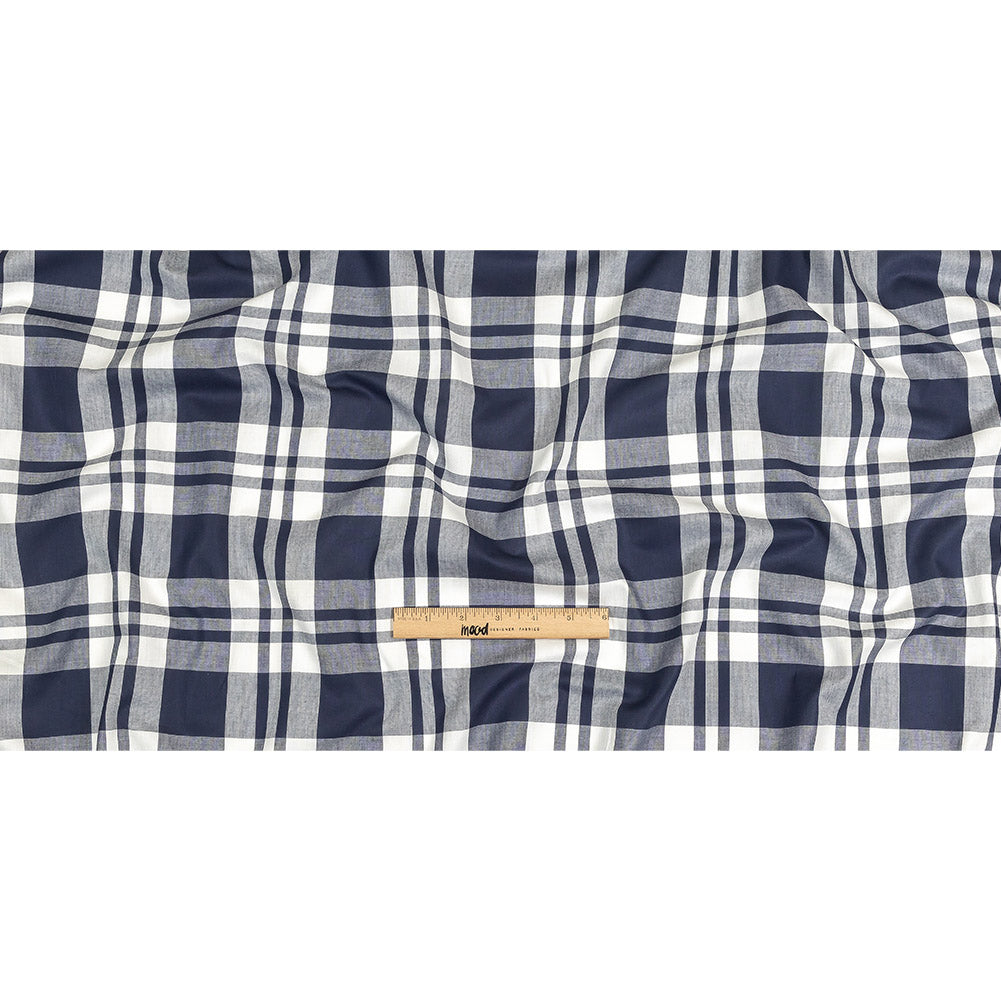 Navy and White Plaid Cotton Shirting