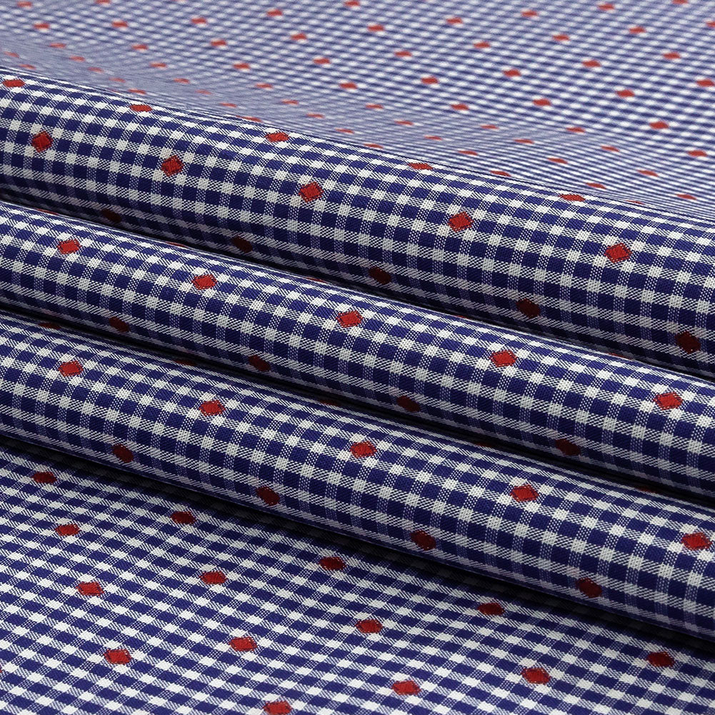 Red, White and Blue Checked Diamond Dots Cotton Jacquard