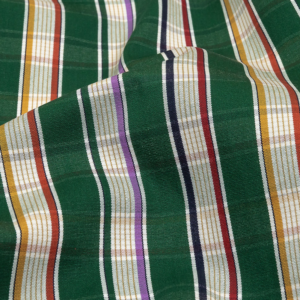 Green, Purple and Yellow Subtle Plaid Stripes Cotton Shirting