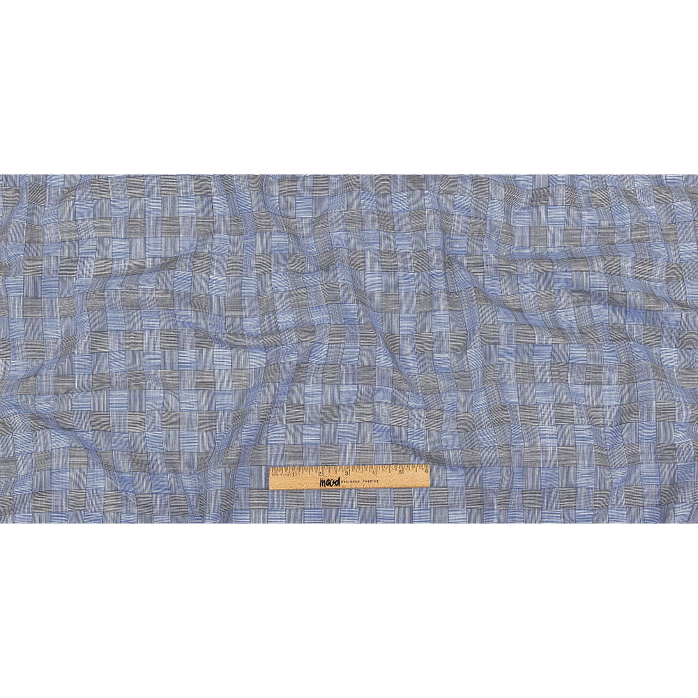 Blue, Star White and Caviar Basketweave Slubbed Cotton Woven
