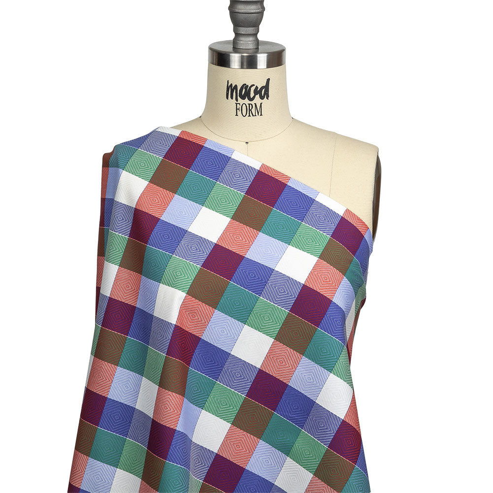 Red, Blue and Green Diamonds in Checks Cotton Jacquard Shirting