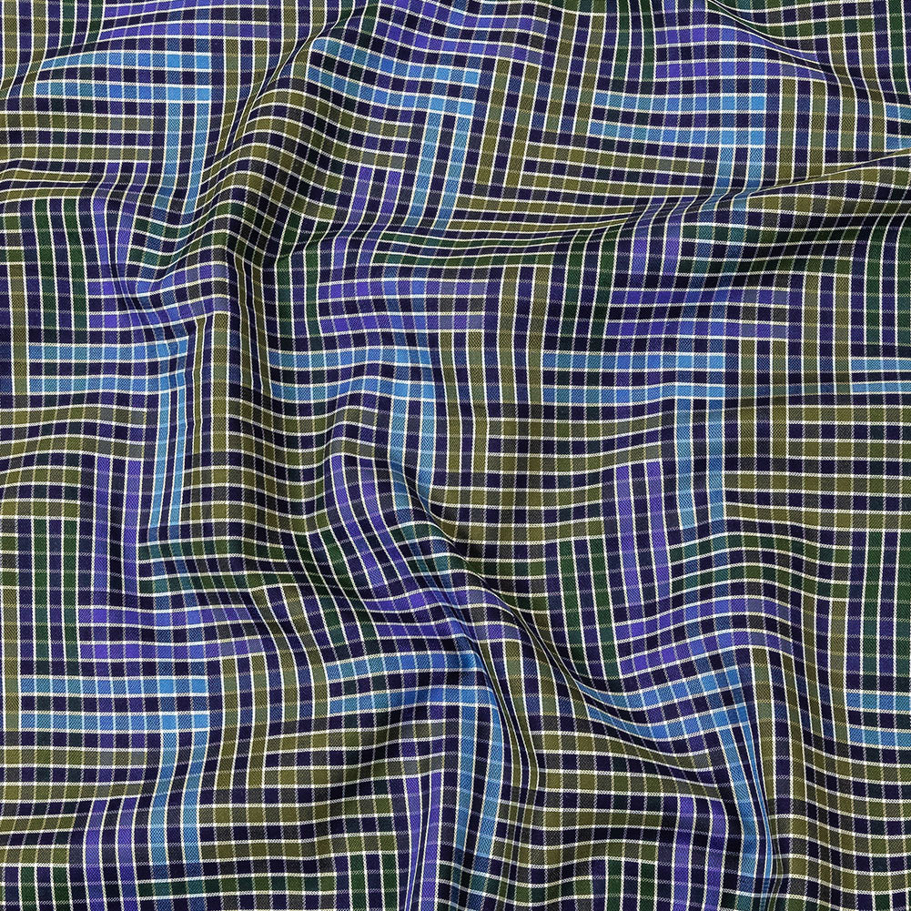 Astral Aura and Chive Log Cabin Plaid Cotton Shirting
