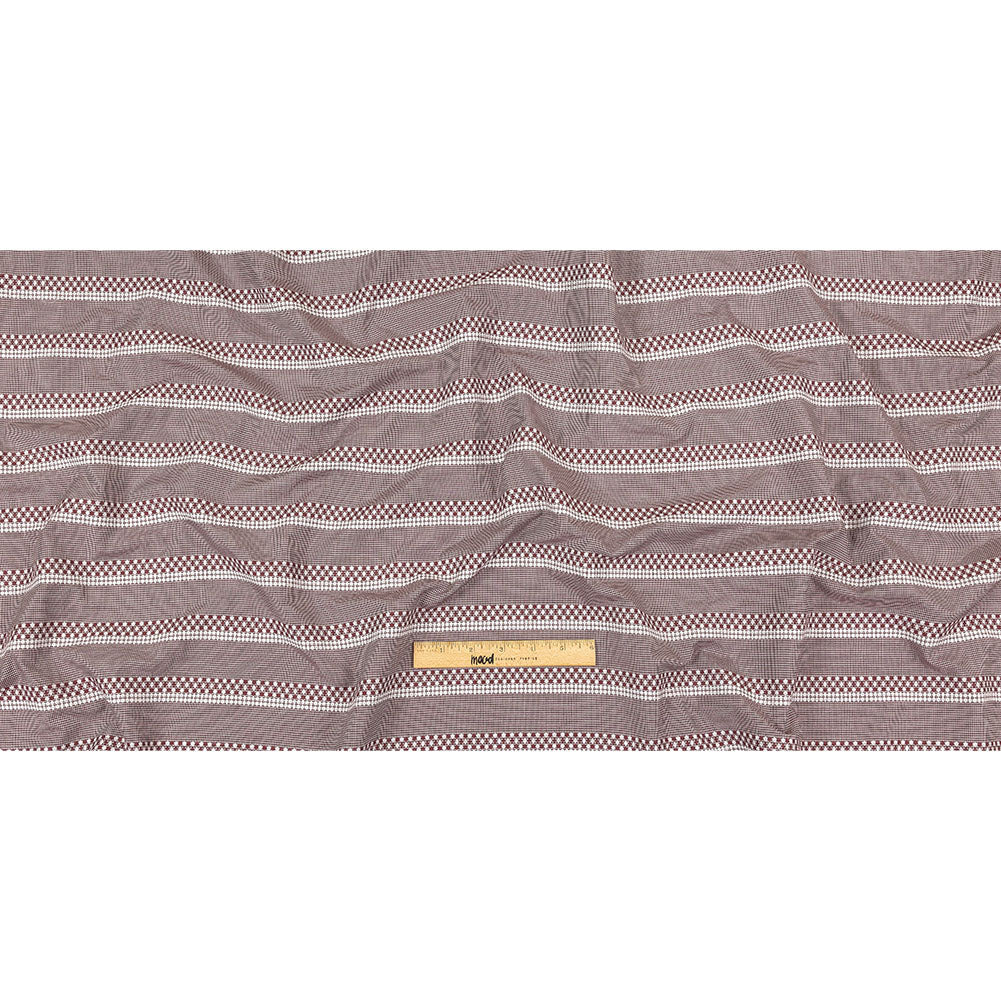 Zinfandel and White Diamond Stripes and Checks Cotton Jacquard