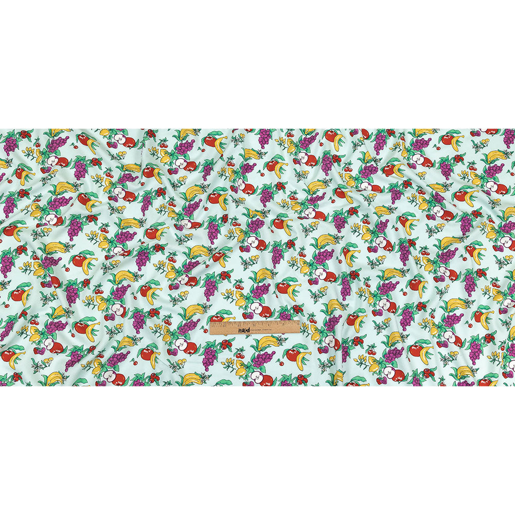 Pale Blue, Green and Yellow Fruit Viscose Batiste