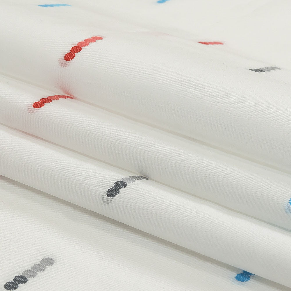 Red, Blue and Quicksilver Dotted Lines Cotton Jacquard Shirting