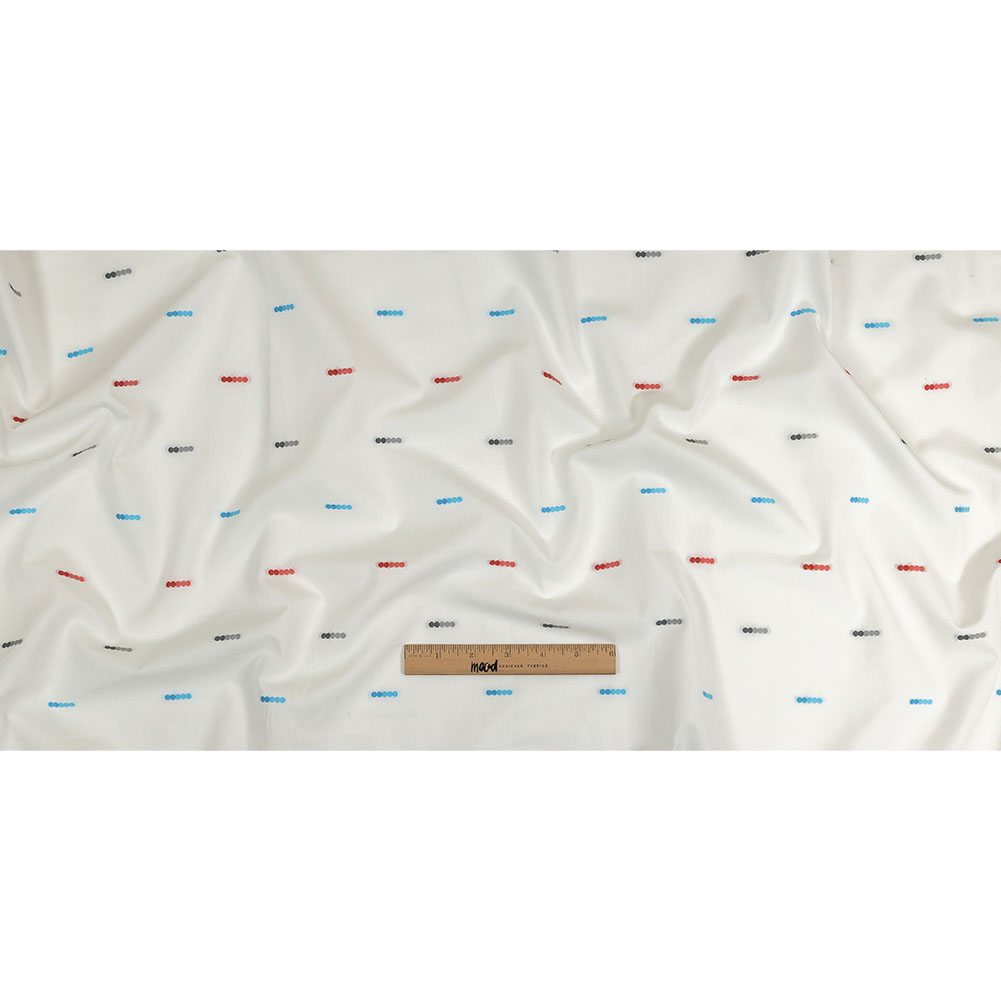 Red, Blue and Quicksilver Dotted Lines Cotton Jacquard Shirting