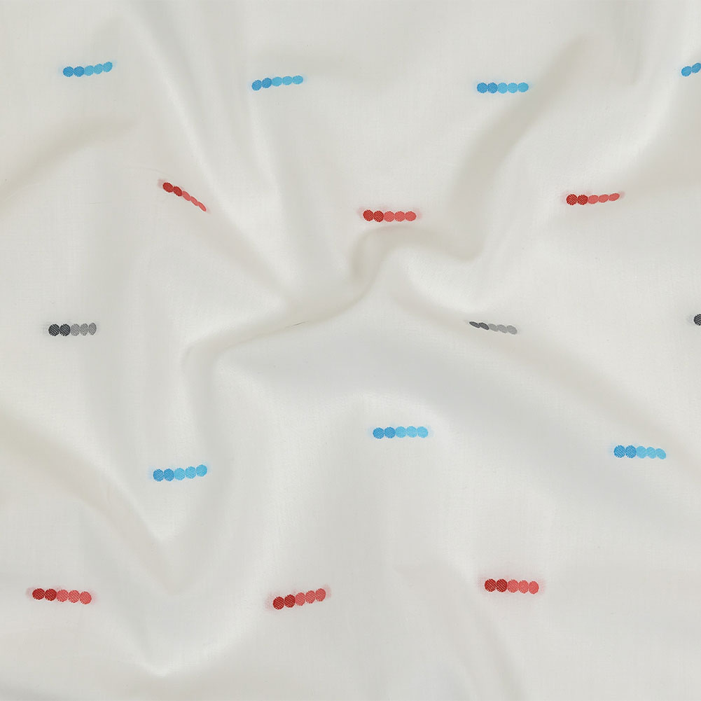 Red, Blue and Quicksilver Dotted Lines Cotton Jacquard Shirting