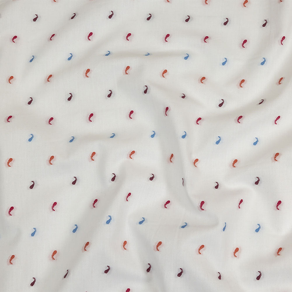 Orange, Pink and Blue Little Paisleys Cotton Jacquard Shirting