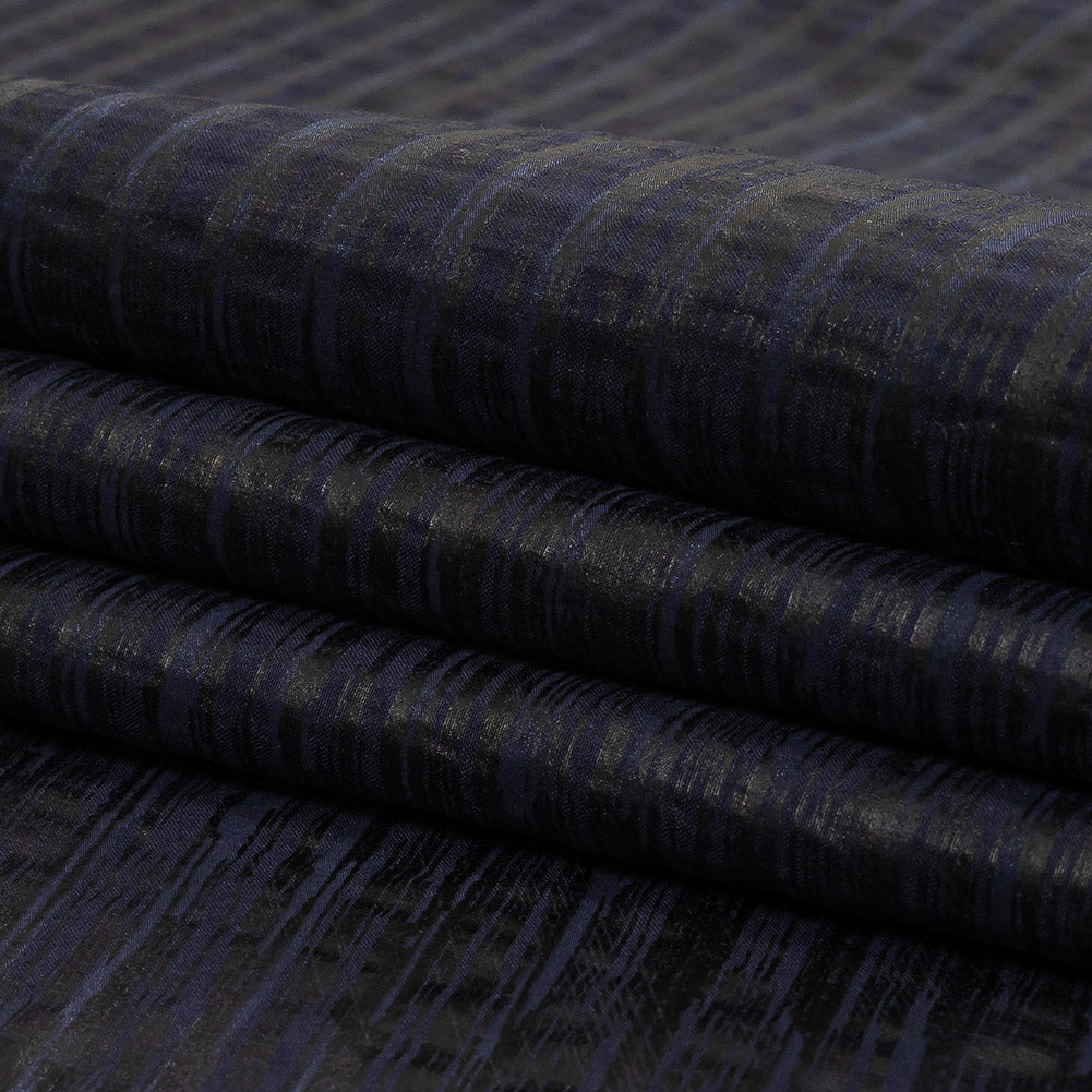 Night Sky Striped Cotton and Polyester Dobby with Gunmetal Striated Foil Topcoat