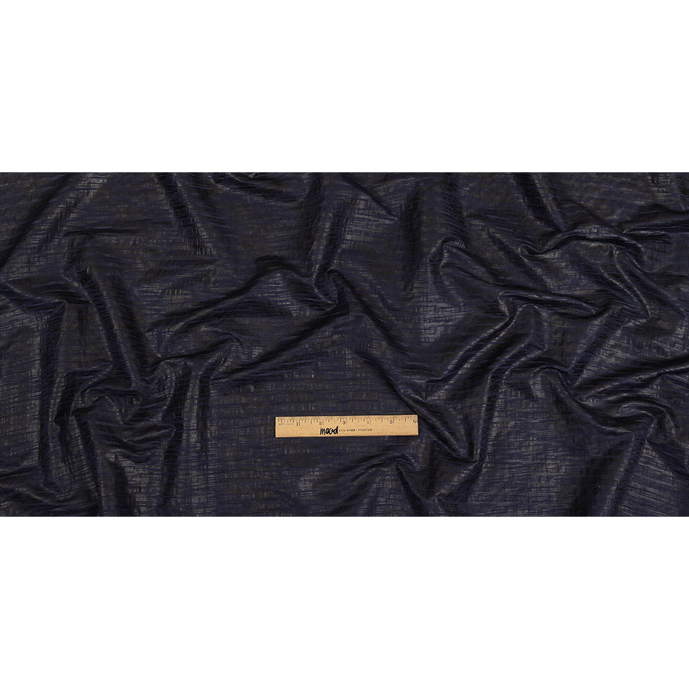 Night Sky Striped Cotton and Polyester Dobby with Gunmetal Striated Foil Topcoat