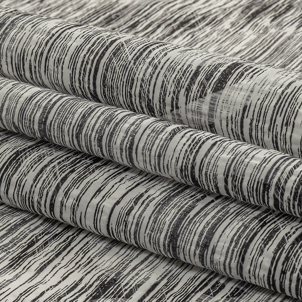 Obsidian and White Striated Lamination Striped Cotton and Polyester Dobby