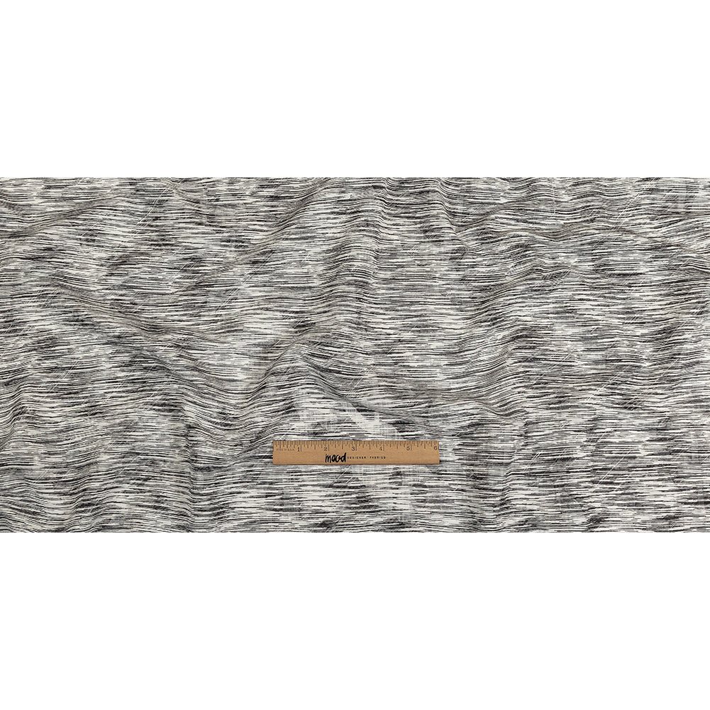 Obsidian and White Striated Lamination Striped Cotton and Polyester Dobby