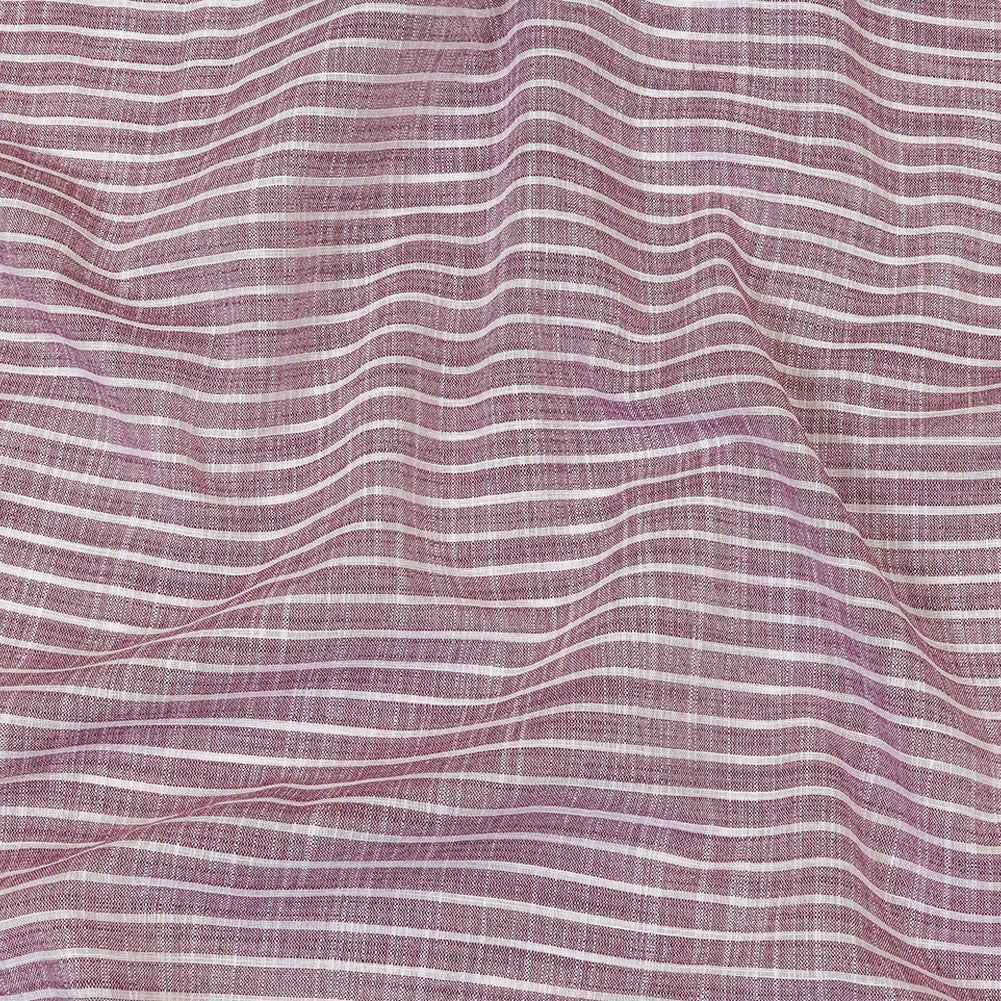 Amaranth and White Striped Slubbed Cotton and Polyester Woven