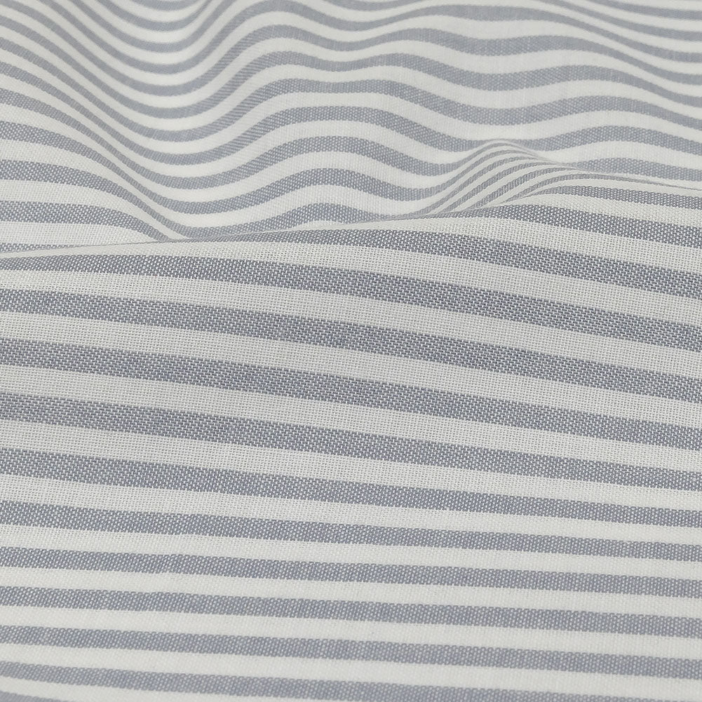 White and Blue Gray Candy Striped Cotton and Polyester Shirting