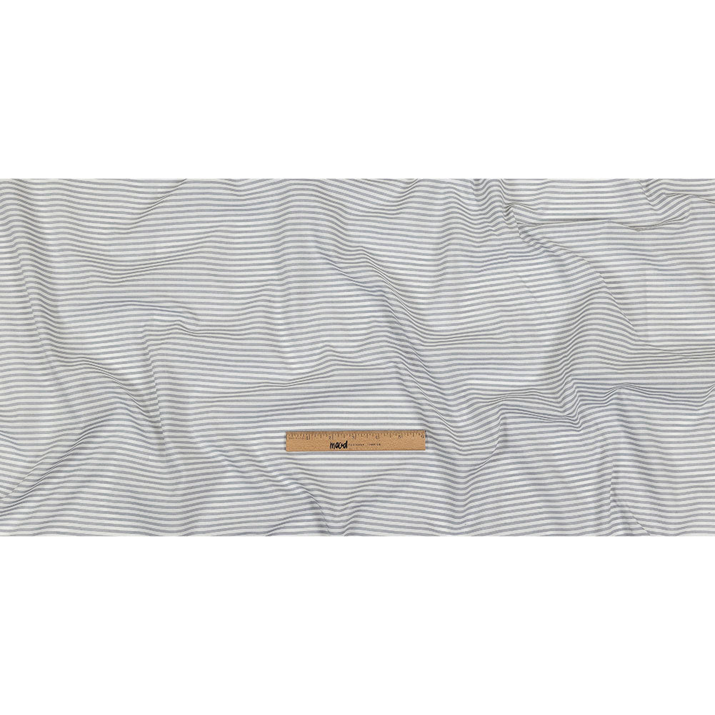 White and Blue Gray Candy Striped Cotton and Polyester Shirting