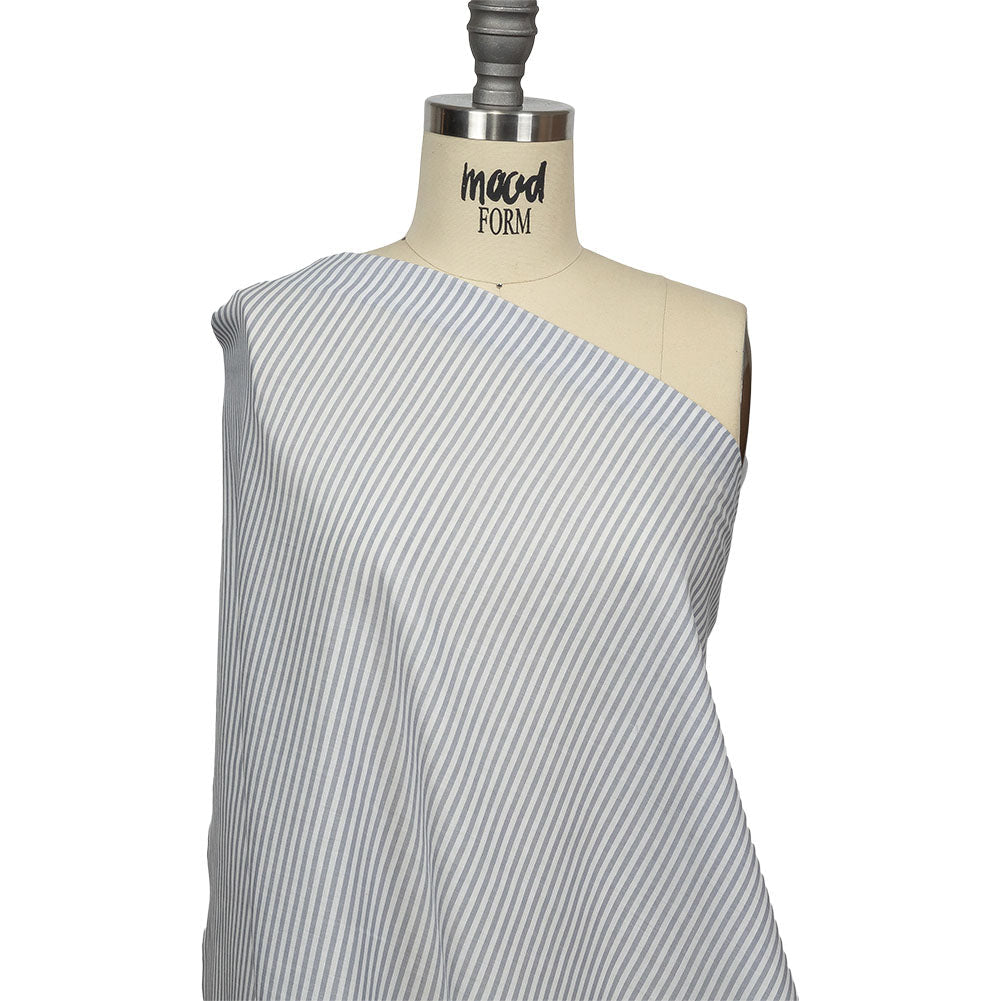 White and Blue Gray Candy Striped Cotton and Polyester Shirting