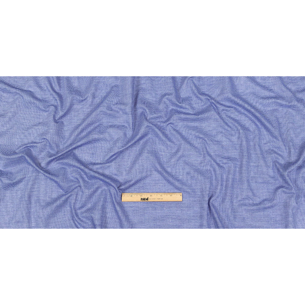 Cobalt and White Pinstriped Cotton and Polyester Shirting