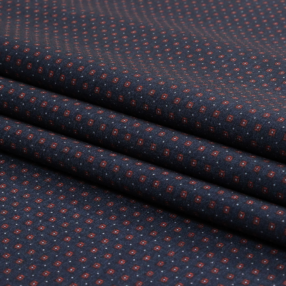 Black Iris, Red and White Tiny Medallions Stretch Polyester Woven