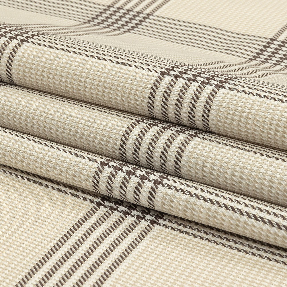 Beige, Brown and White Glen Plaid Twill Cotton Shirting