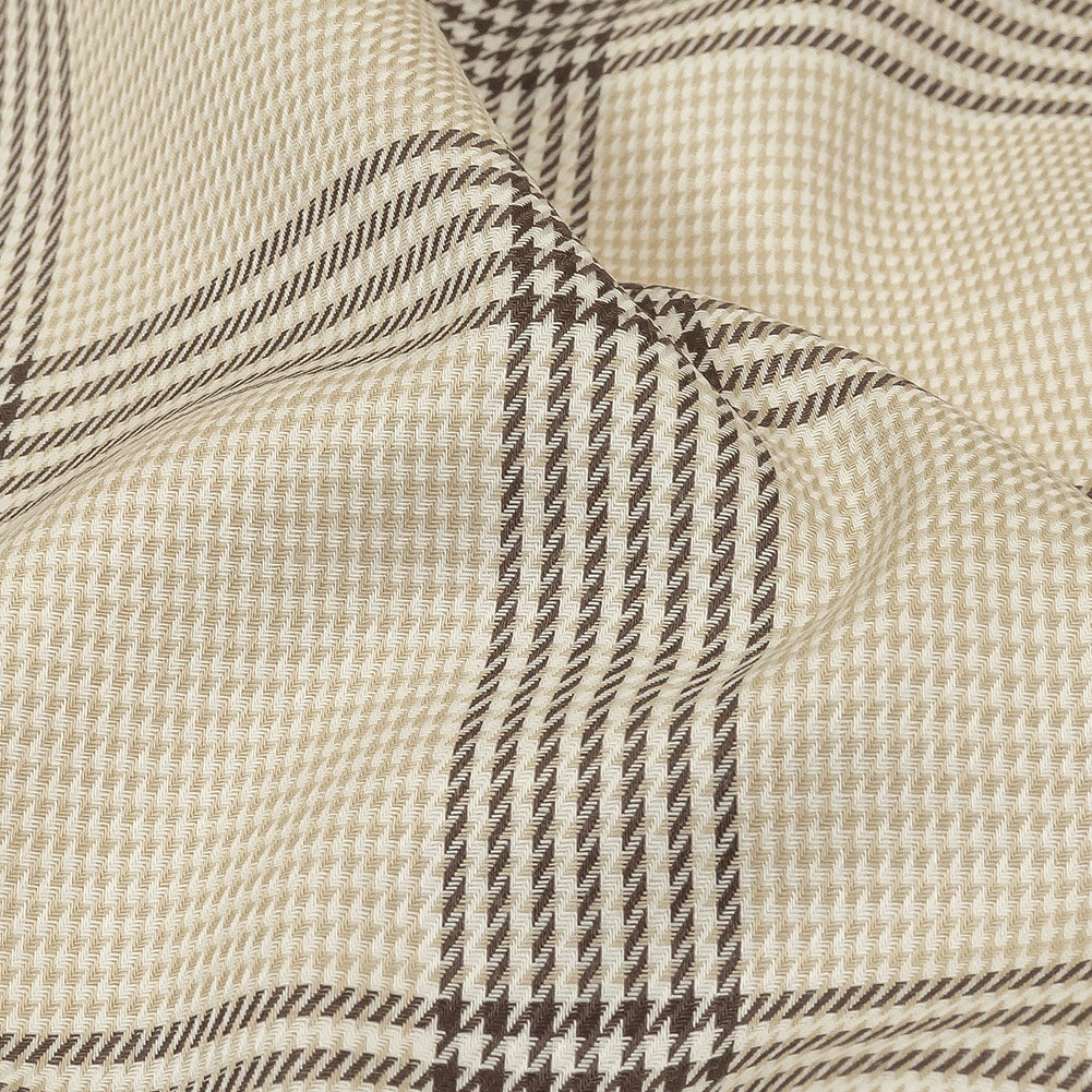 Beige, Brown and White Glen Plaid Twill Cotton Shirting