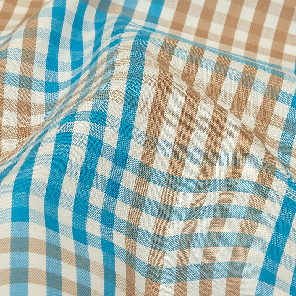 Turquoise, Amphora and White Plaid Twill Cotton Shirting