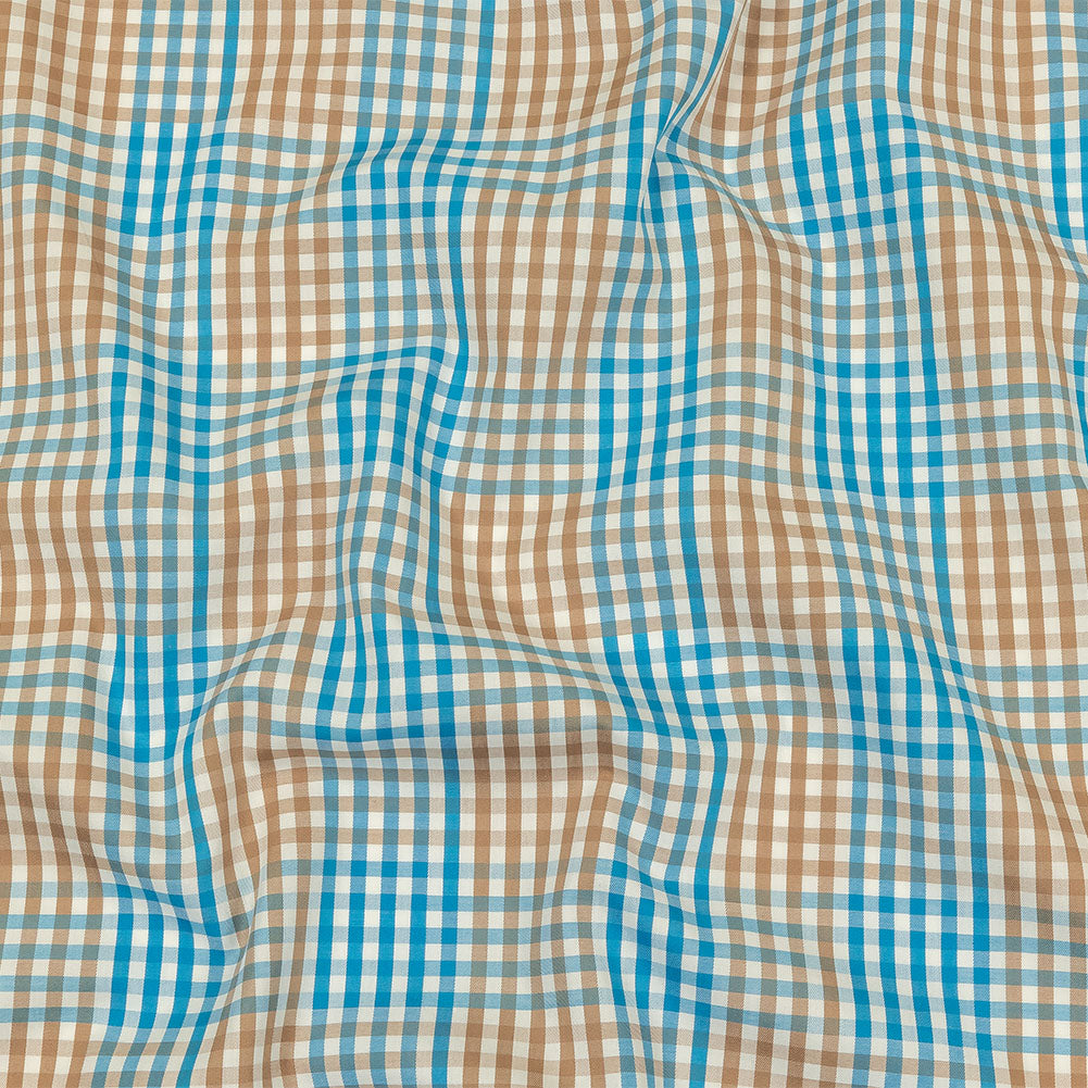 Turquoise, Amphora and White Plaid Twill Cotton Shirting