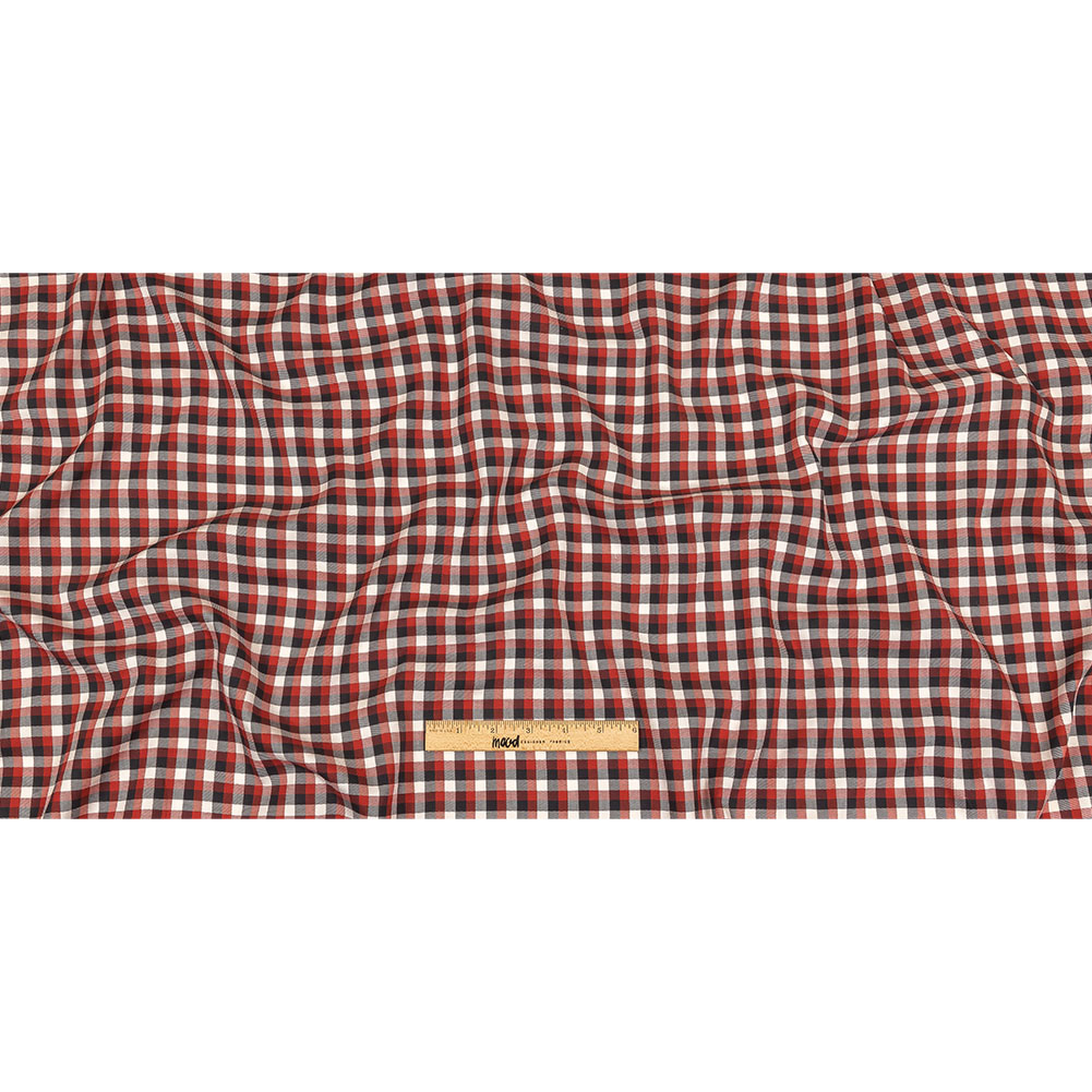 Red, Black and White Checkered Twill Cotton Shirting