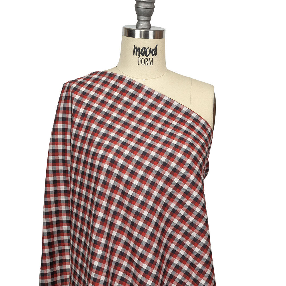 Red, Black and White Checkered Twill Cotton Shirting