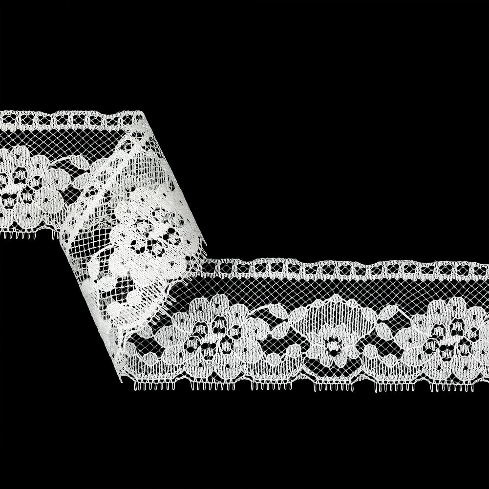 White Floral Raschel Lace Trim - 2.25"