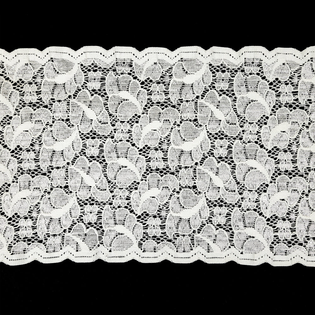 Metallic White Leafy Stretch Re-Embroidered Lace Trim - 5.625"