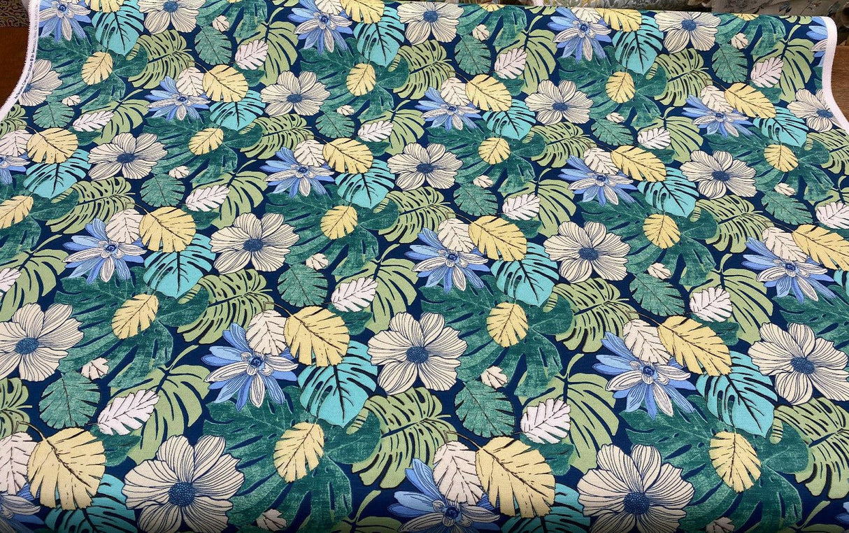 Swavelle Mill Creek Polyester Fabric - Teal Green Blue Ivory Floral, 54" Width (1 Yard)