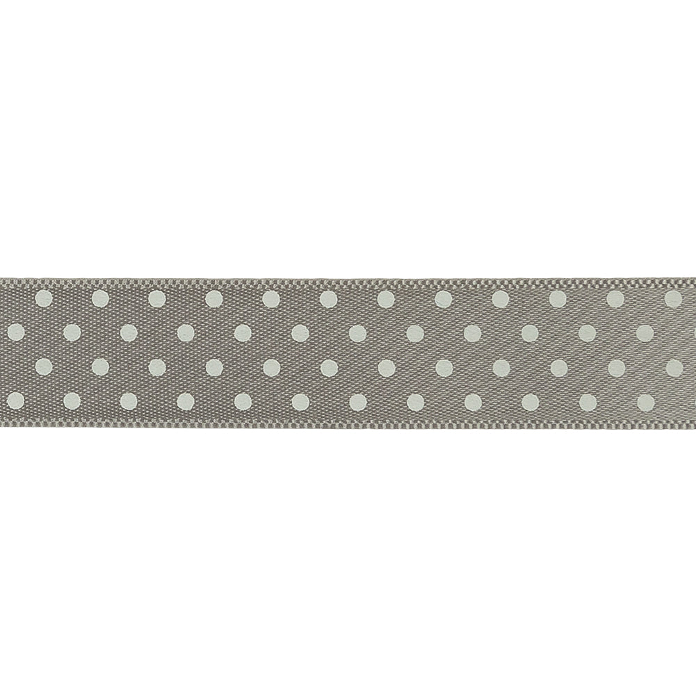 Gray and White Polka Dot Satin Ribbon - 0.625"