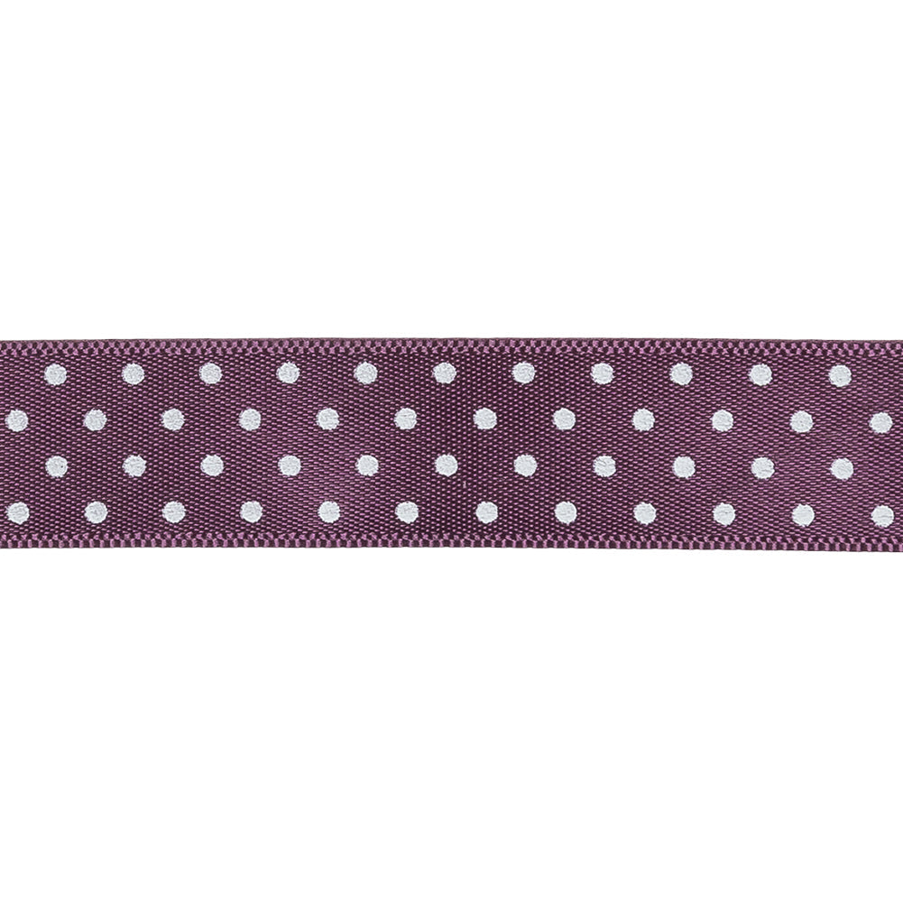 Purple and White Polka Dot Satin Ribbon - 0.625"