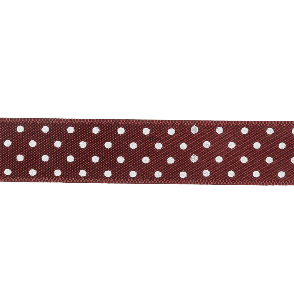 Wine Red and White Polka Dot Satin Ribbon - 0.625"