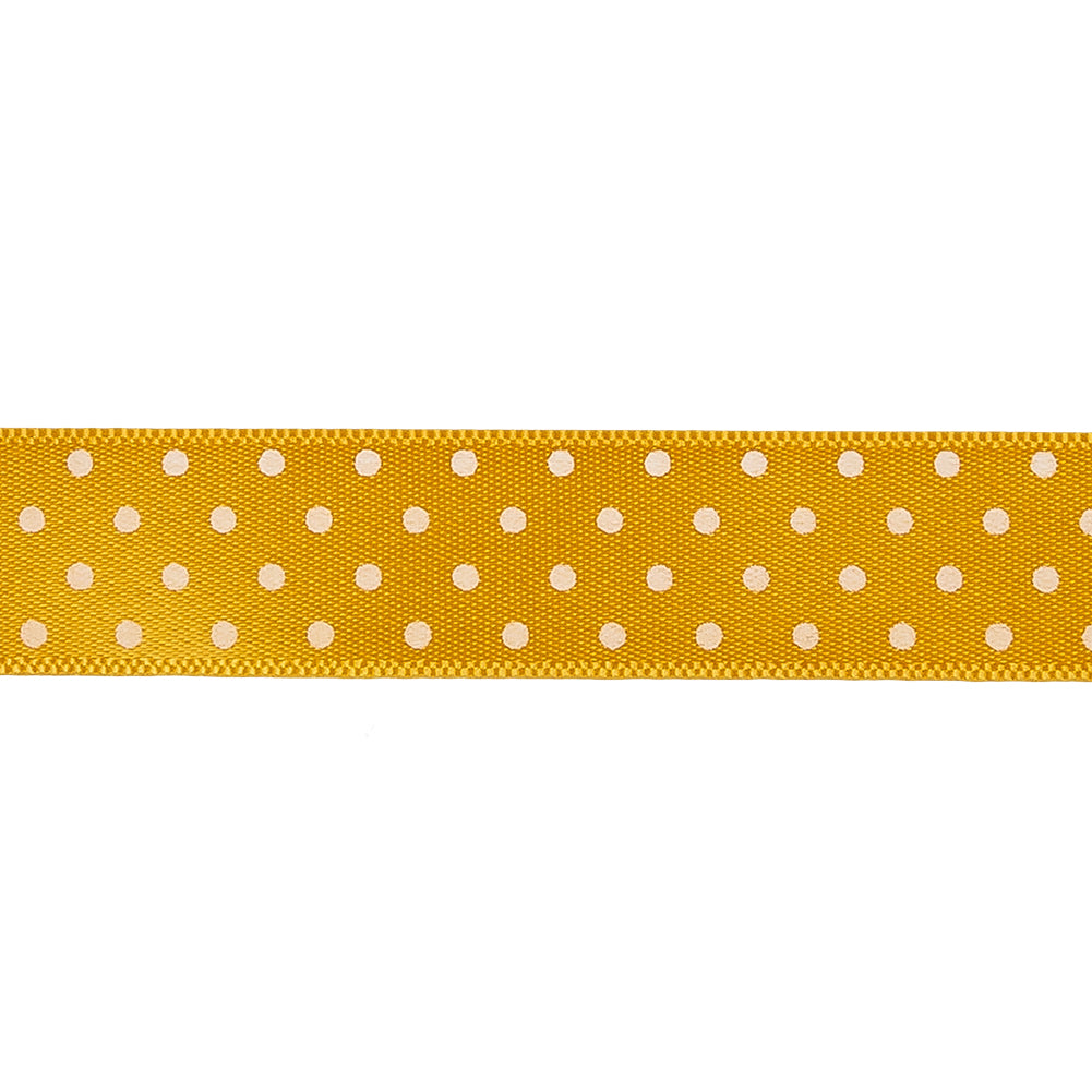 Golden Yellow and White Polka Dot Satin Ribbon - 0.625"