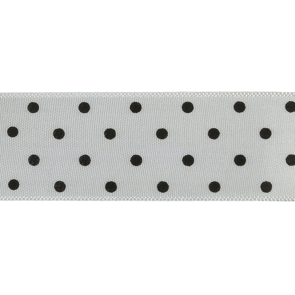 White and Black Polka Dot Satin RIbbon - 1"