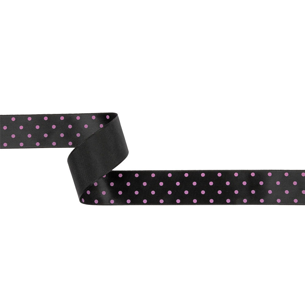 Black and Purple Polka Dot Satin Ribbon - 1"