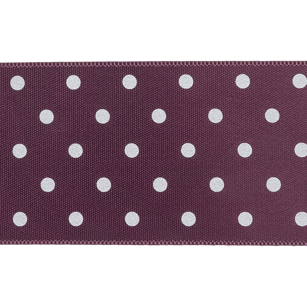 Purple and White Polka Dot Satin Ribbon - 1.5"
