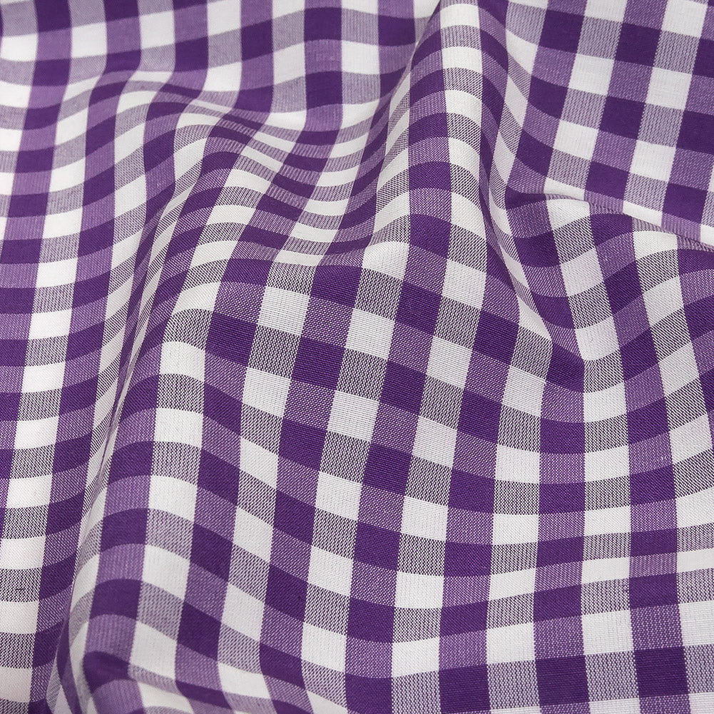 Purple and White Checkered Cotton and Polyester Shirting