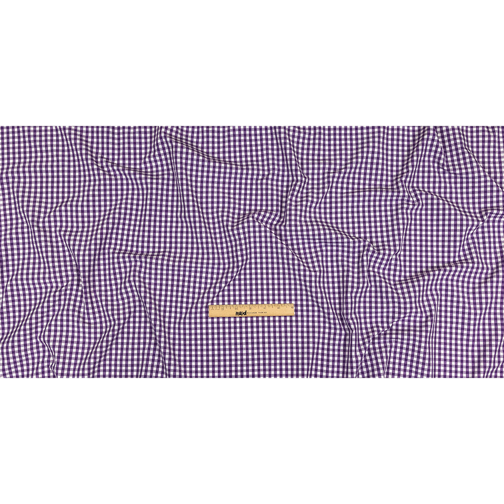 Purple and White Checkered Cotton and Polyester Shirting