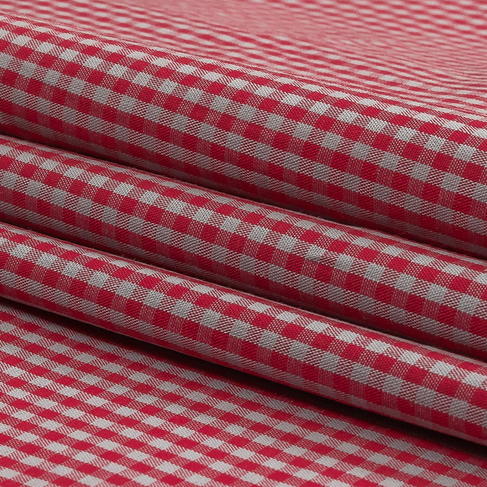 Red and Gray Checked Cotton and Polyester Shirting