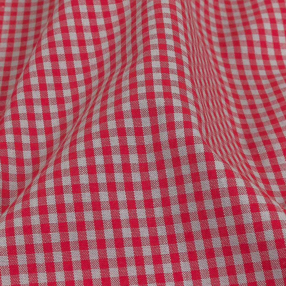 Red and Gray Checked Cotton and Polyester Shirting